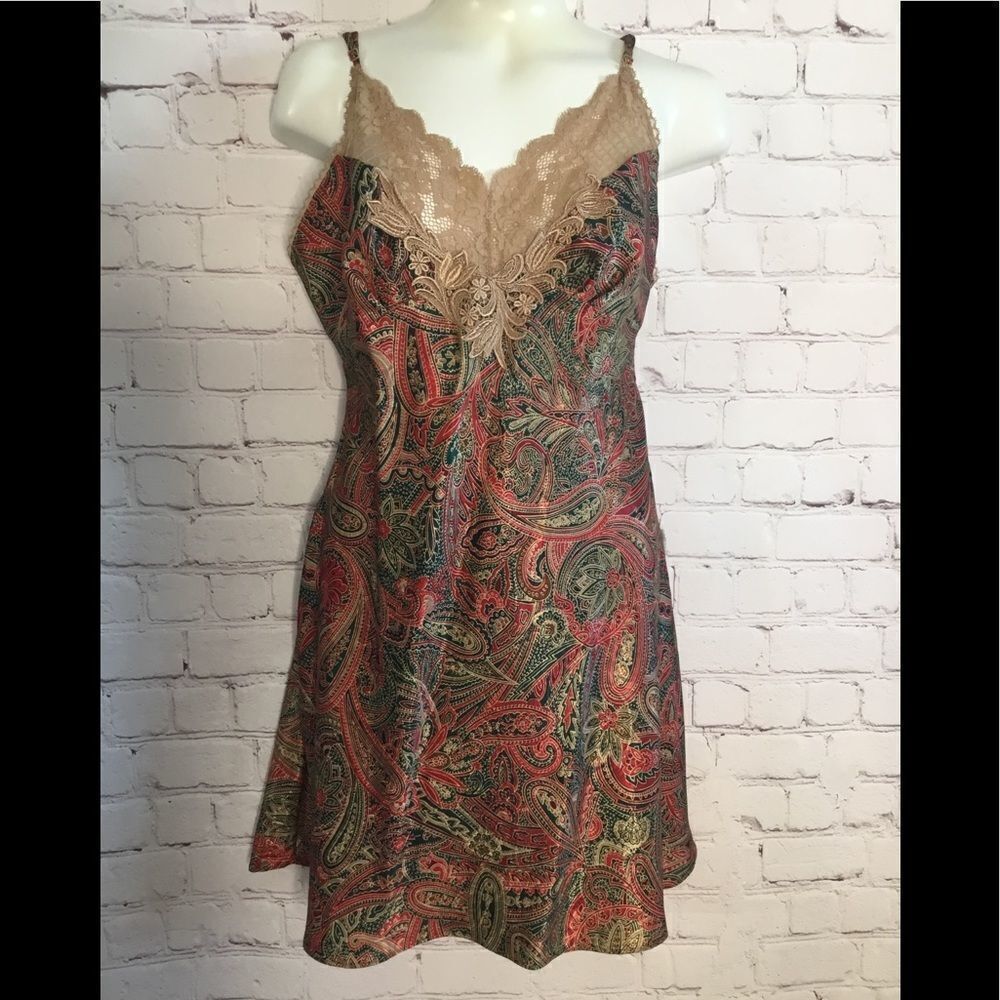 Victoria Secret VTG 90’ Nightgown Lingerie‎ Slip Dress Parsley Print Rare